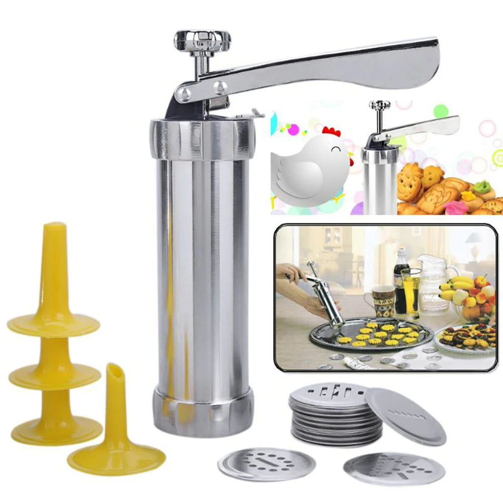 Cookie press gun with shape discs