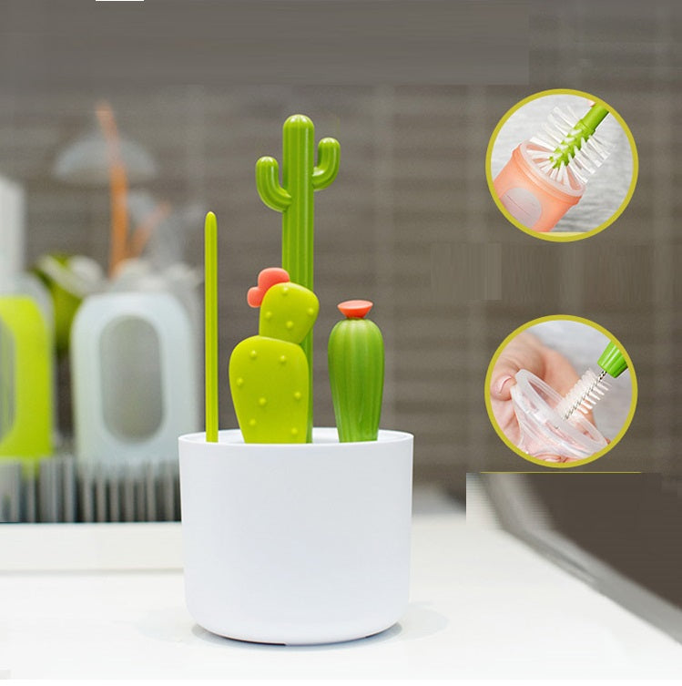 Cactus Bottle & Straw Brush Set with Stand
