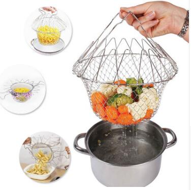 Foldable Stainless Steel Fry & Rinse Basket