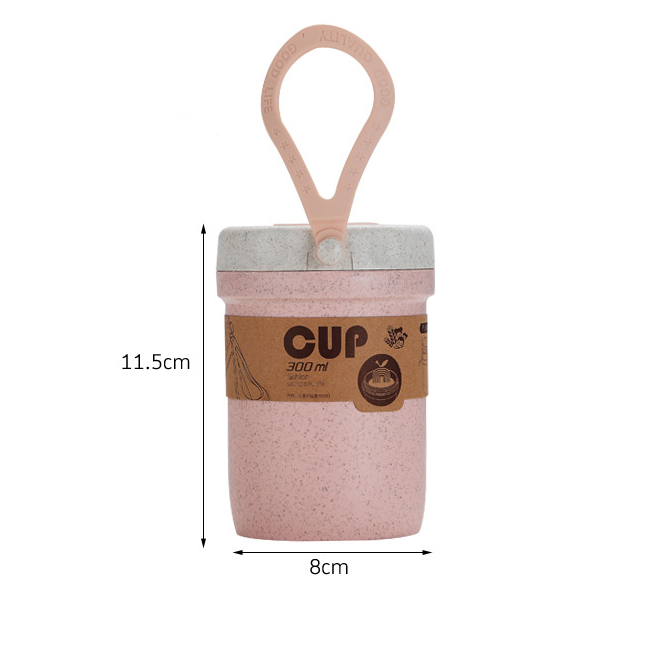 Wheat Straw Soup Cup with Vented Lid, 300 ml - Pink
