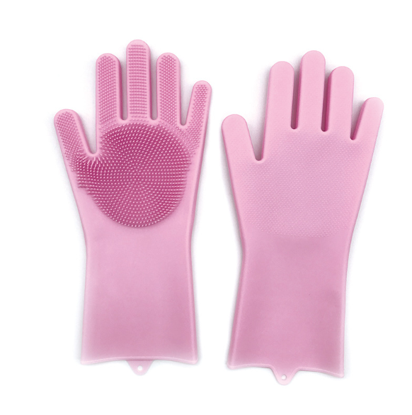 Silicone Dishwashing Scrub Gloves, Pair - Pink