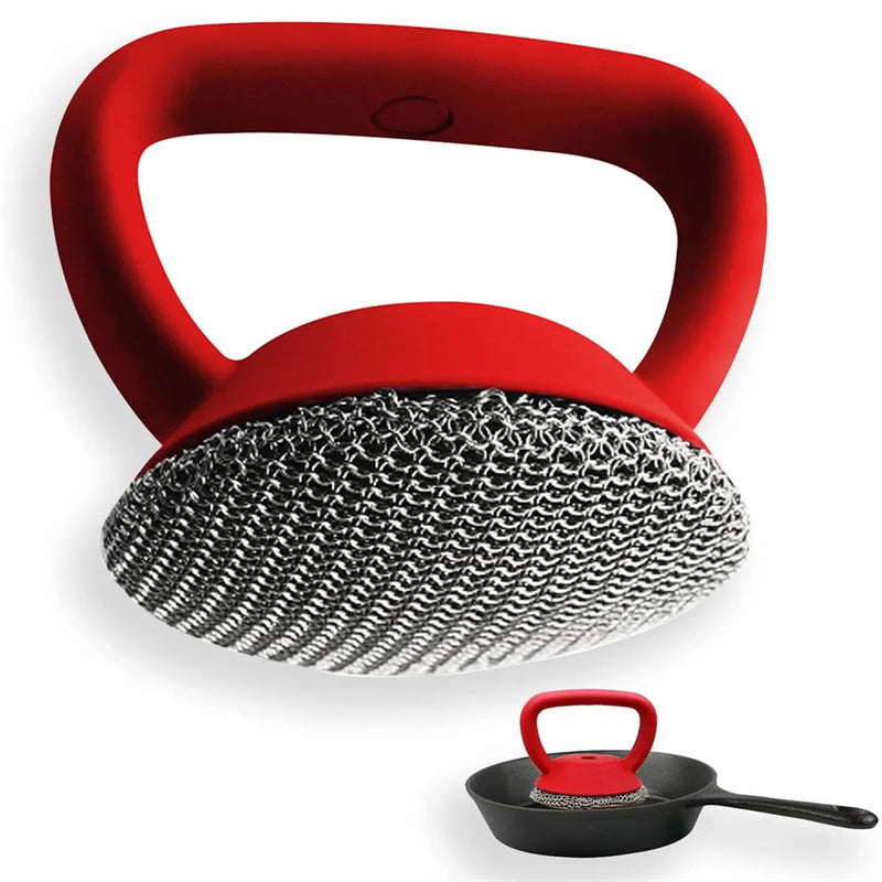 Chainmail Cast Iron Scrubber with Silicone Handle