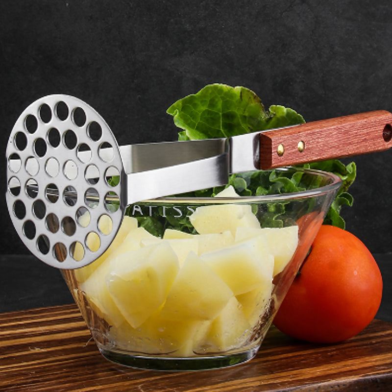 Stainless Steel Potato Masher with Wooden Handle