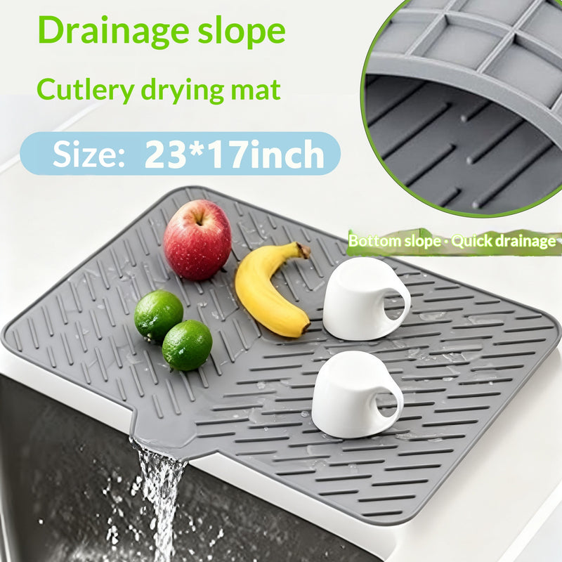 Extra-Large Sloped Silicone Dish Drying Mat