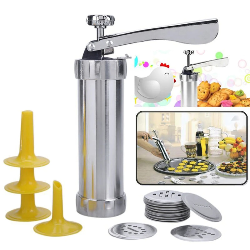 Cookie press gun with shape discs